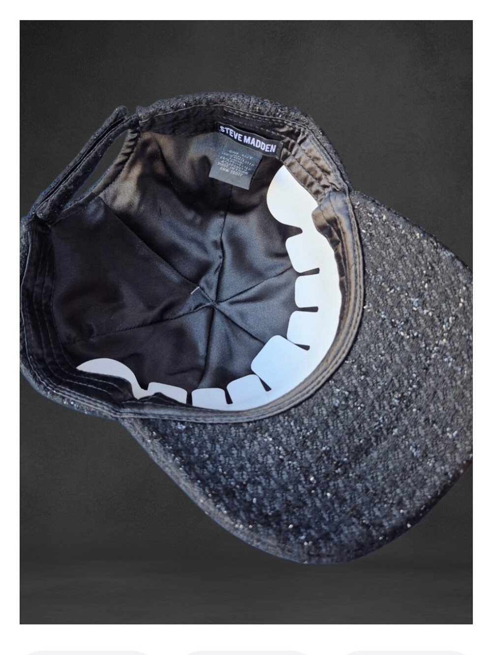 Steve Madden "Official" Baseball Cap, Tweed in Black. - Picture 9 of 9